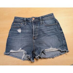Hollister Ultra High-Rise Distressed Denim Cutoff Mom Shorts 3" Size 1 W25